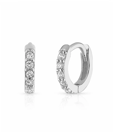 Ben Oni Pave Huggie Hoops in 14k Gold over Sterling Silver or Sterling Silver, 9mm