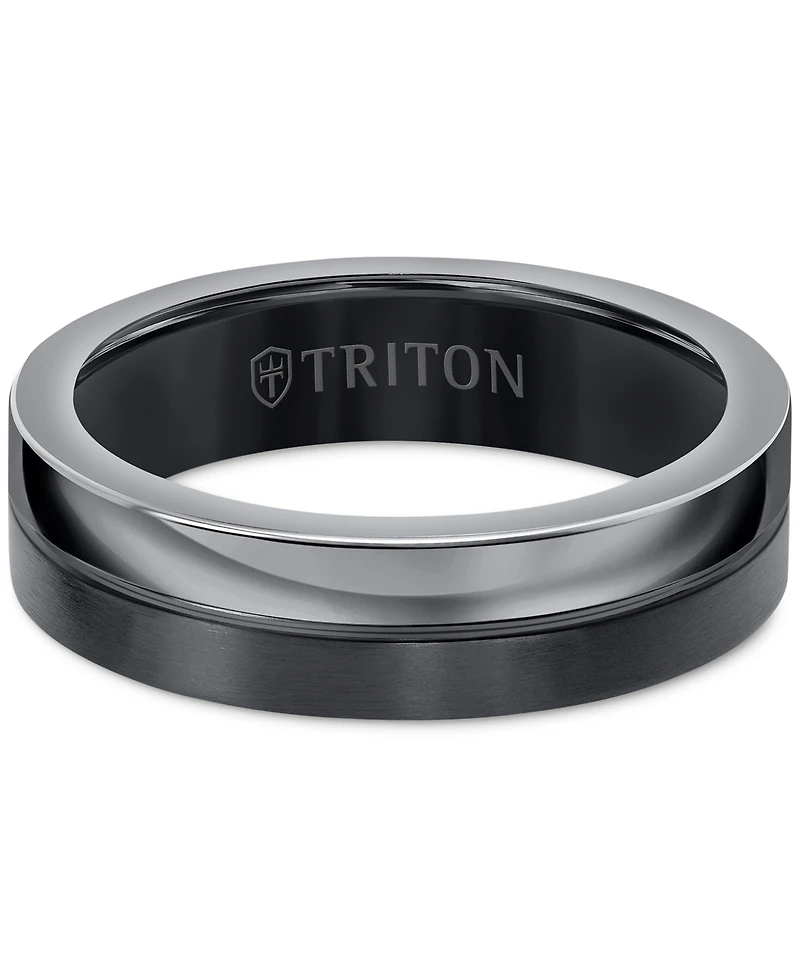Triton Men's Two-Tone Textured Insert Wedding Band Titanium