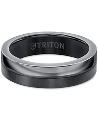 Triton Men's Two-Tone Textured Insert Wedding Band Titanium