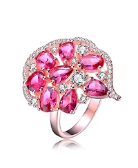 Sterling Silver with 18K Rose Gold Plated Red Pear, Round and Oval Cubic Zirconias Cocktail-Cluster Ring