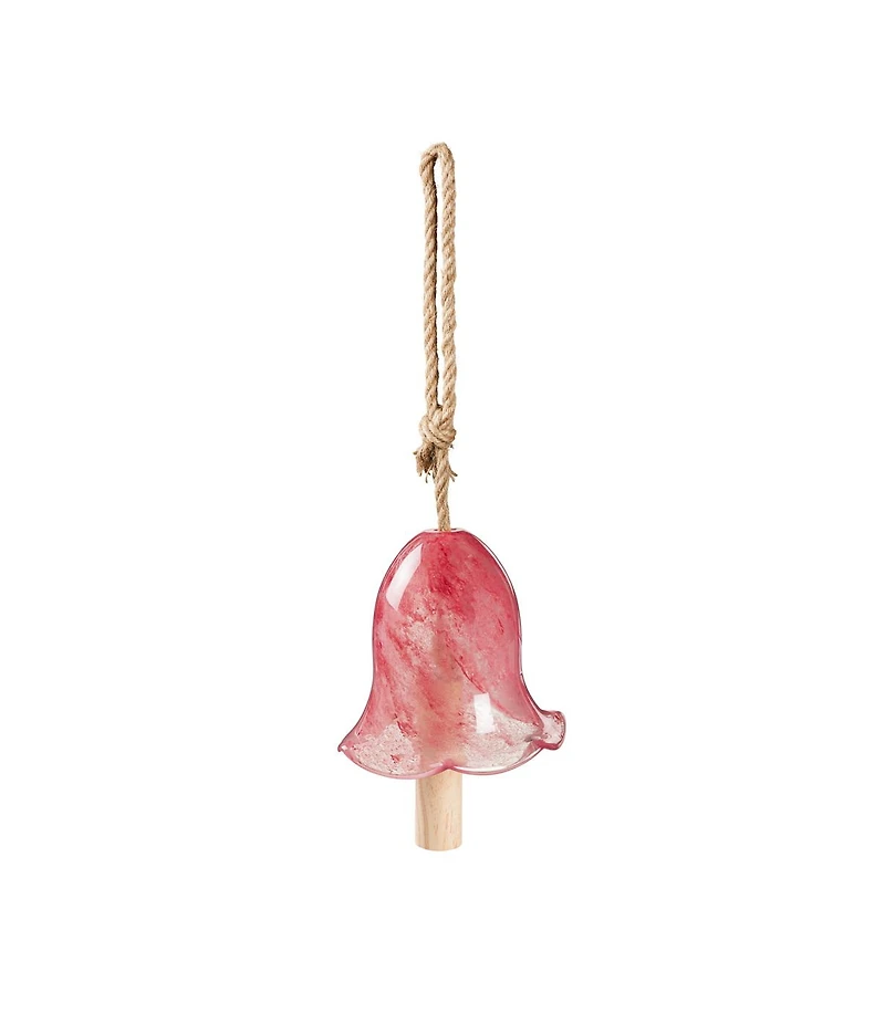Evergreen Art Glass Speckle Pink Floral Shaped Bell Chime- 7 x 7 x 7 Inches Outdoor Decor
