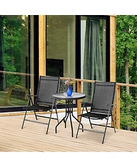 Set of 2 Adjustable Portable Patio Folding Dining Chair Recliners-Black