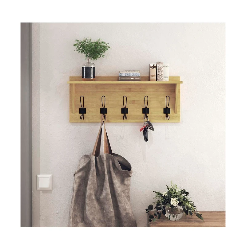 Rustic Wall Mounted Coat Rack Shelf - Wooden Country Style 24" Entryway With Hooks Solid Pine Wood For Entryway, Kitchen, Bathroom