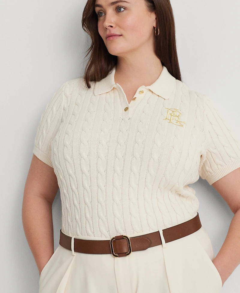 Lauren Ralph Plus Cable-Knit Polo Shirt