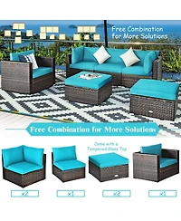 6 Pieces Patio Rattan Furniture Set with Sectional Cushion