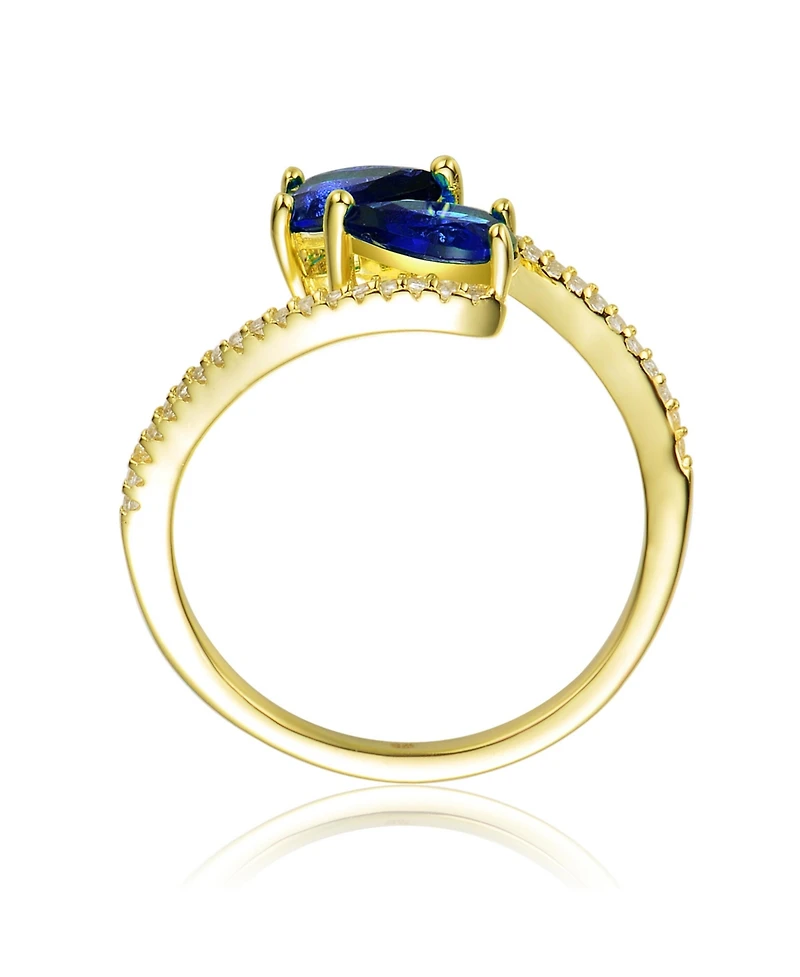 Sterling Silver 14K Gold Plated and Double Cubic Zirconia Bypass Engagement Ring