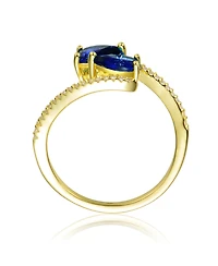 Sterling Silver 14K Gold Plated and Double Cubic Zirconia Bypass Engagement Ring