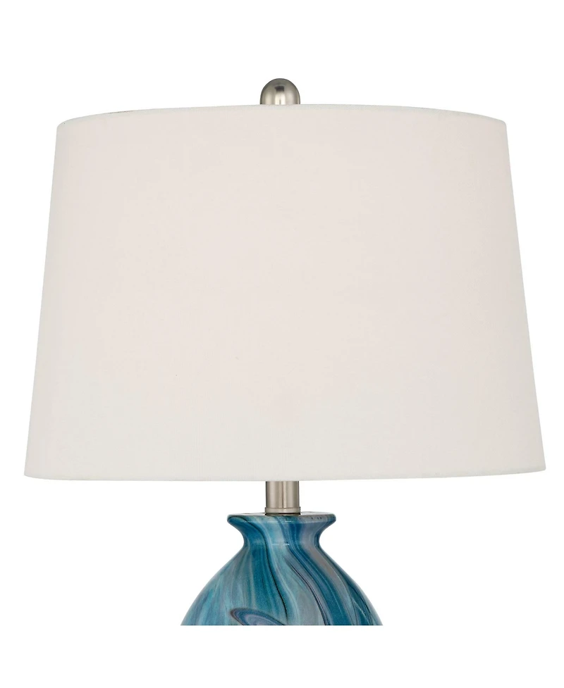 360 Lighting Carlton Modern Coastal Table Lamps 28" Tall Set of 2 Swirling Blue Faux Marble White Tapered Drum Shade for Bedroom Living Room Beds
