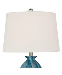 360 Lighting Carlton Modern Coastal Table Lamps 28" Tall Set of 2 Swirling Blue Faux Marble White Tapered Drum Shade for Bedroom Living Room Beds