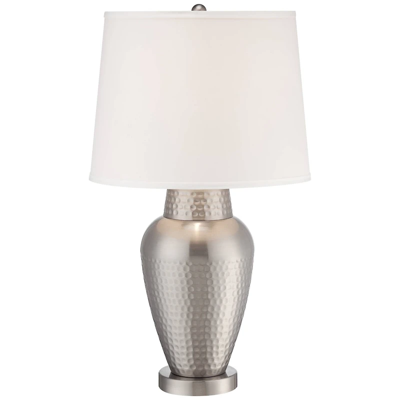 360 Lighting Rupert Modern Table Lamp 25" High Brushed Nickel Hammered White Linen Drum Shade for Bedroom Living Room Bedside Nightstand Office K