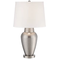 360 Lighting Rupert Modern Table Lamp 25" High Brushed Nickel Hammered White Linen Drum Shade for Bedroom Living Room Bedside Nightstand Office K