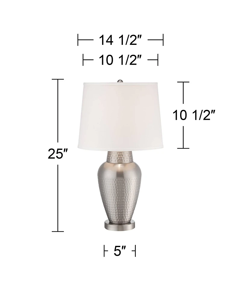 360 Lighting Rupert Modern Table Lamp 25" High Brushed Nickel Hammered White Linen Drum Shade for Bedroom Living Room Bedside Nightstand Office K