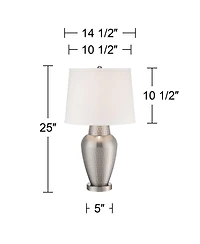 360 Lighting Rupert Modern Table Lamp 25" High Brushed Nickel Hammered White Linen Drum Shade for Bedroom Living Room Bedside Nightstand Office K