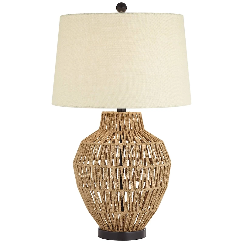 360 Lighting San Marcos Modern Coastal Table Lamp 27" Tall Natural Wicker Oatmeal Drum Shade for Bedroom Living Room Bedside Nightstand Office Ki