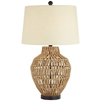 360 Lighting San Marcos Modern Coastal Table Lamp 27" Tall Natural Wicker Oatmeal Drum Shade for Bedroom Living Room Bedside Nightstand Office Ki