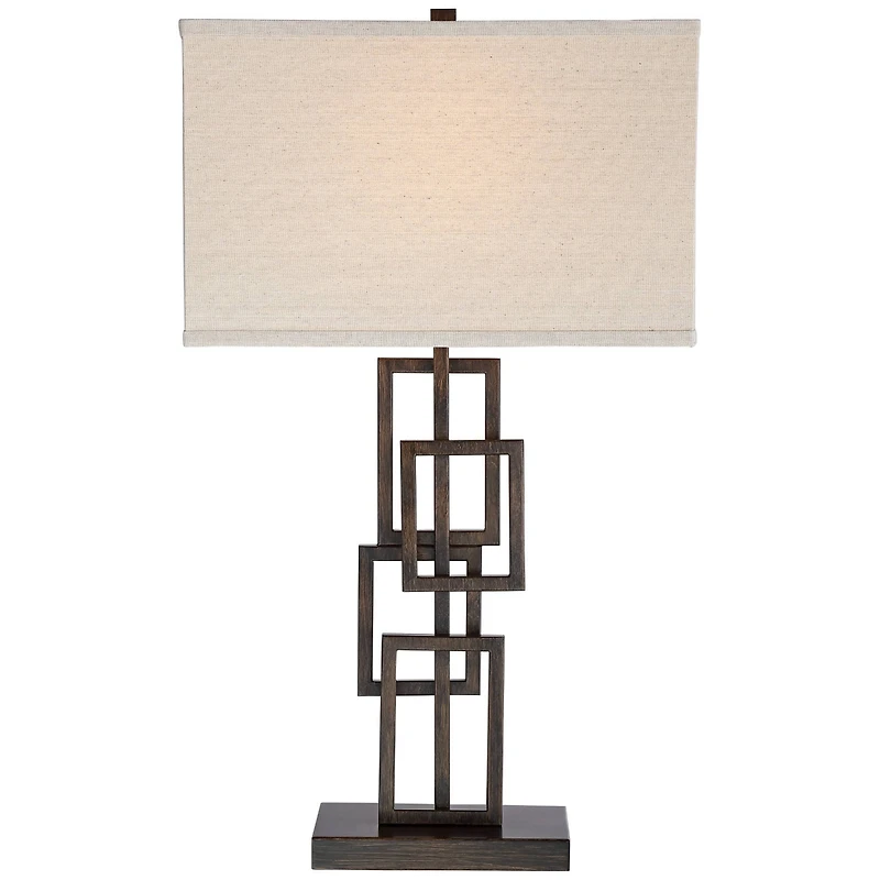 360 Lighting Kory Modern Industrial Table Lamp 26 1/2" High Dark Bronze Metal Sculptural Stacked Geometric Off White Shade Bedroom Living Room