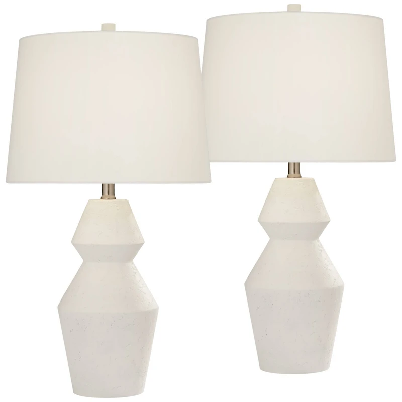 Velas 26" High Gourd Modern Coastal Table Lamps Set of 2 White Finish Fabric Shade Living Room Bedroom Bedside Nightstand House Office Home Readi