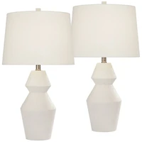 Velas 26" High Gourd Modern Coastal Table Lamps Set of 2 White Finish Fabric Shade Living Room Bedroom Bedside Nightstand House Office Home Readi