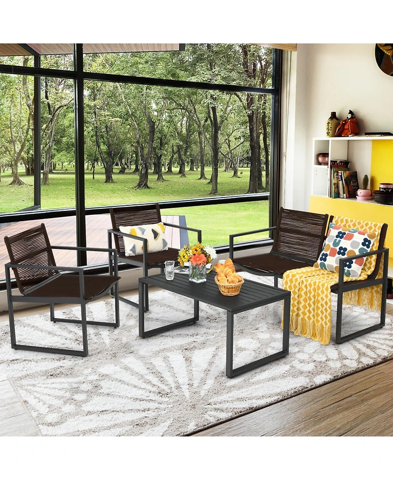 4 Pieces Patio Furniture Conversation Set with Sofa Loveseat