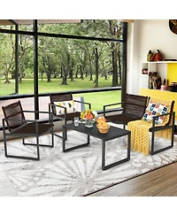 4 Pieces Patio Furniture Conversation Set with Sofa Loveseat