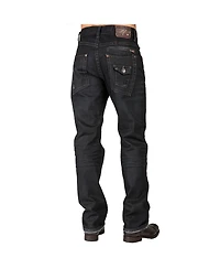 Level 7 Men's Relaxed Straight Leg Premium Denim Jeans Black Coated Throwback Style Zipper Trim Pockets