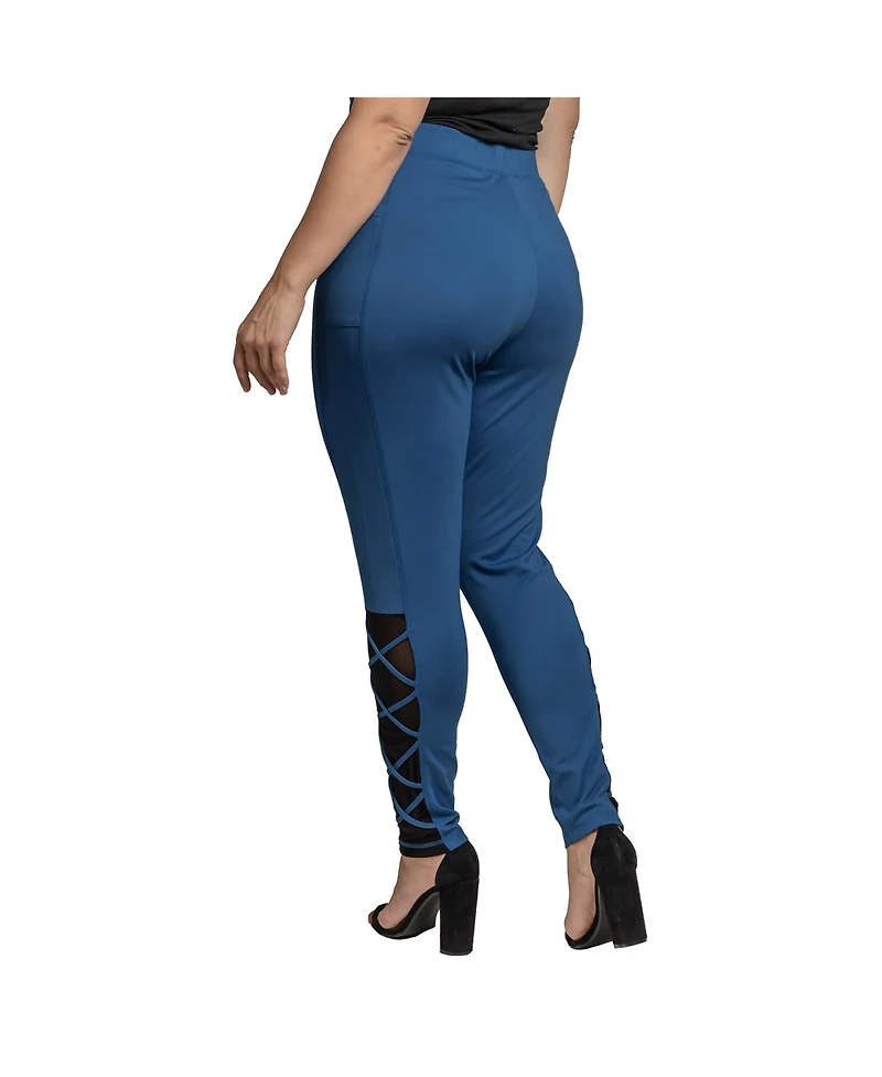 Women's Plus Interlaced Mesh Leggings With Side Pockets