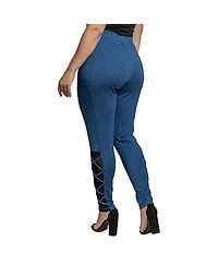 Women's Plus Interlaced Mesh Leggings With Side Pockets