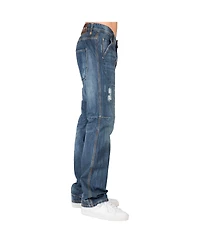 Men's Relaxed Straight Premium Jeans Vintage-like Whisker Ripped & Repaired