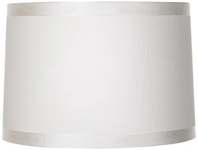 Springcrest White Fabric Medium Drum Lamp Shade 15" Top x 16" Bottom x 11" High (Spider) Replacement with Harp and Finial