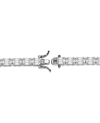 Sterling Silver with White Gold Plated Clear Green and Round Cubic Zirconia Cluster Rectangular Link Bracelet