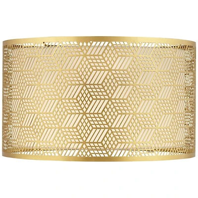 Gold Finish Laser Cut Metal Large Drum Lamp Shade 17" Top x 17" Bottom x 10" High (Spider) Replacement - Spring crest