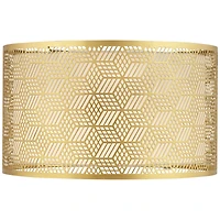 Gold Finish Laser Cut Metal Large Drum Lamp Shade 17" Top x 17" Bottom x 10" High (Spider) Replacement - Spring crest