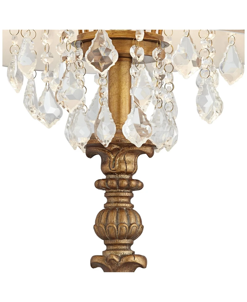 Barnes and Ivy Duval Traditional Table Lamp 33" Tall Aged Gold Candlestick Crystal Fabric Bell Shade for Bedroom Living Room Bedside Office Famil