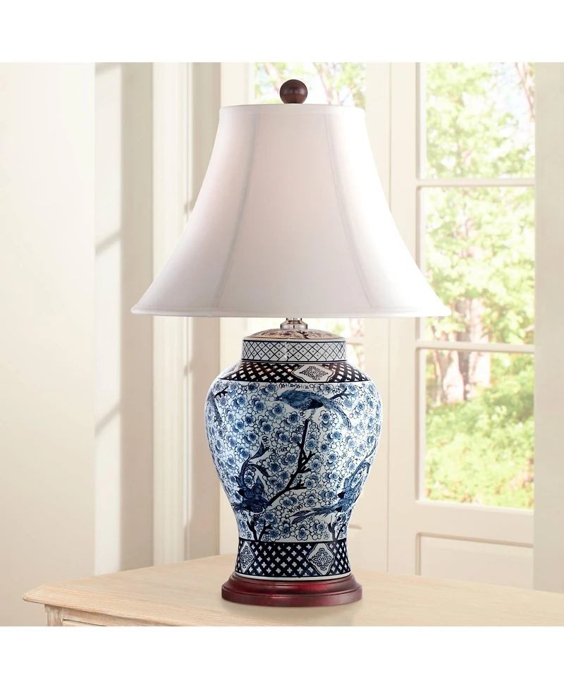 Barnes and Ivy Shonna Traditional Table Lamp 27" Tall Blue White Garden Bird Bell Shade for Bedroom Living Room Bedside Nightstand Office Family