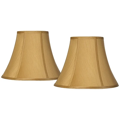 Springcrest Set of 2 Bell Lamp Shades Coppery Gold Medium 7" Top x 14" Bottom x 10.5" High Spider with Replacement Harp and Finial