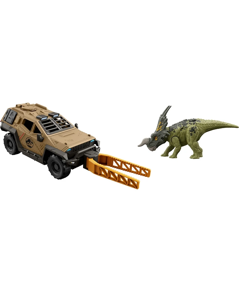 Jurassic World Truck and Dinosaur Action Figure Toy with Flipping Feature