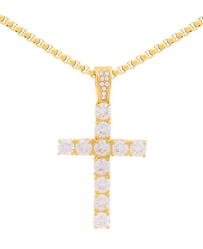 Legacy for Men by Simone I. Smith Men's Cubic Zirconia Cross 24" Pendant Necklace in Gold Ion-Plated Stainless Steel