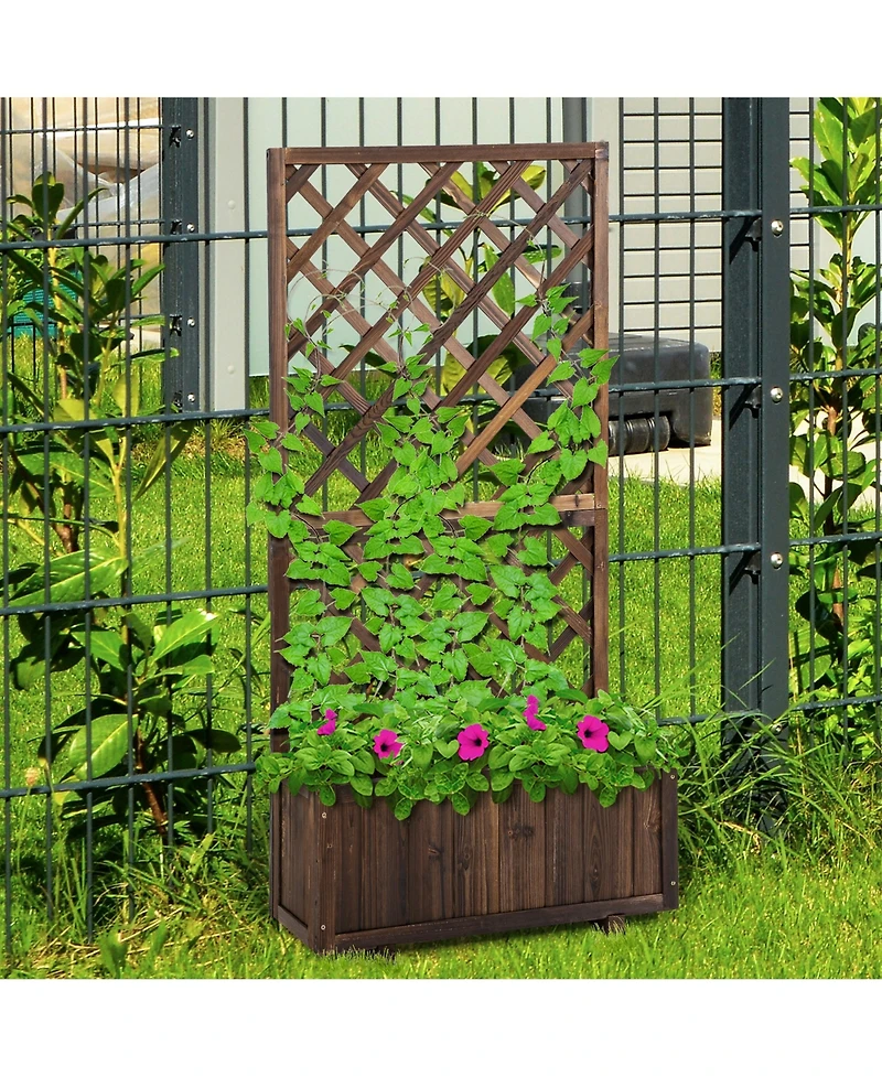 Outsunny Wooden Raised Garden Bed with Trellis and Drain Holes,