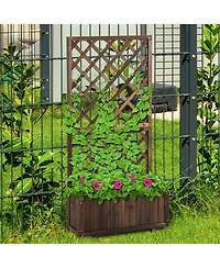 Outsunny Wooden Raised Garden Bed with Trellis and Drain Holes,