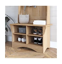 Hall Tree With Divided Storage Bench, 3 Hook Coat Rack, 4 Cubby Bench For