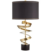 Twist Modern Table Lamp 31" Tall Sculptural Brass Gold Metal Marble Black Drum Shade with Gold Liner Decor Bedroom Living Room Nightstand Bedside Nigh
