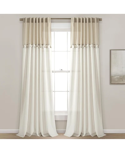 Boho Faux Linen Tassel Color Block Window Curtain Panel