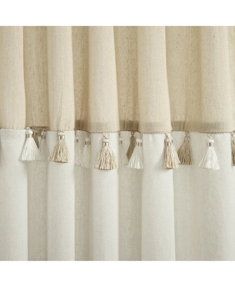 Boho Faux Linen Tassel Color Block Window Curtain Panel