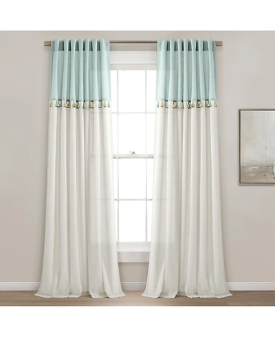 Boho Faux Linen Tassel Color Block Window Curtain Panel