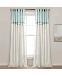 Boho Faux Linen Tassel Color Block Window Curtain Panel