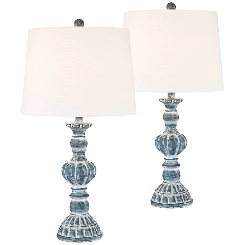 Tanya Coastal Traditional Vintage like Style Table Lamps 26.5" High Set of 2 Blue Washed White Tapered Drum Shade Decor for Living Room Bedroom B
