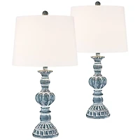 Tanya Coastal Traditional Vintage like Style Table Lamps 26.5" High Set of 2 Blue Washed White Tapered Drum Shade Decor for Living Room Bedroom B