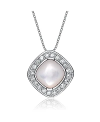 Sterling Silver White Cubic Zirconia Around Faux Pearl Oval Pendant