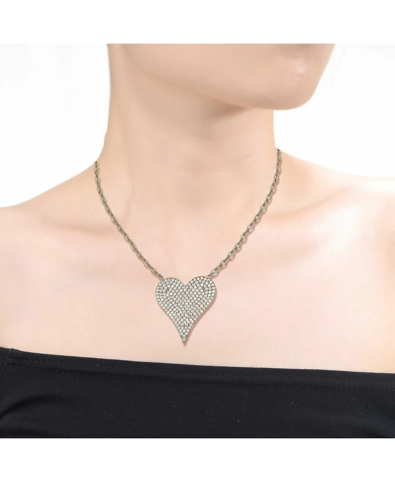 Sterling Silver with Pave Cubic Zirconia Heart Layering Necklace