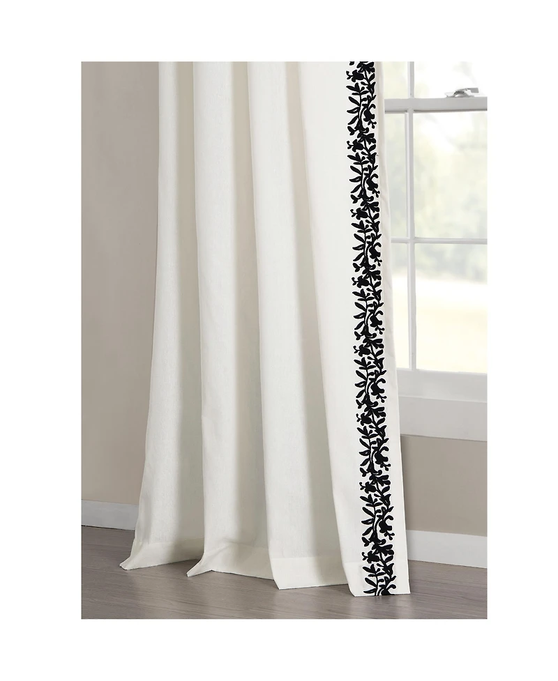 Lush Decor Luxury Modern Flower Linen Like Embroidery Border Window Curtain Panel